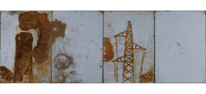 Dicrola - Cheminée et pylône ( polyptyque) - 1992 - oxydation dur plaque - 51 x 142 cm - Collection privée - Bruxelles