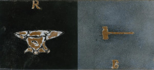 Dicrola - Enclume et marteau - 1990 - rouille sur tôle - 21,5 x 48 cm - Collection privée - Rome