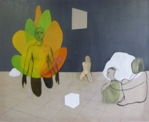 Dalila Dalléas Bouzar - Les femmes d'Alger d'après Delacroix # 5, 200x195 cm, huile sur toile, 2017 - Courtesy galerie Cécile Fakhoury